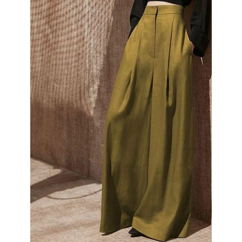 Solid Color High Waisted Drape Leg Pants Pure Color High Waist Drooping Swing Pants Female