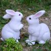 2Pcs Realistic White Rabbit Garden Statues, Weatherproof Resin Bunny Sculpture for Yard Patio, Cute Animal Bonsai Ornament, Desk Decor Gift for Plant