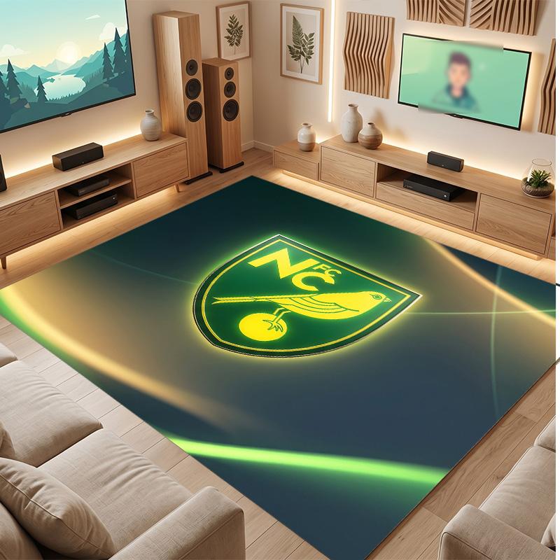 Norwich City Football Print Crystal Velvet Rug, Comfortable Water Absorbent Non Slip Indoor Floor Carpet
