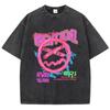 Men's Washed Cotton T-shirt Funny Sad Expression Graffiti Printed T-shirt Summer Street Short Sleeved Oversized Clothing