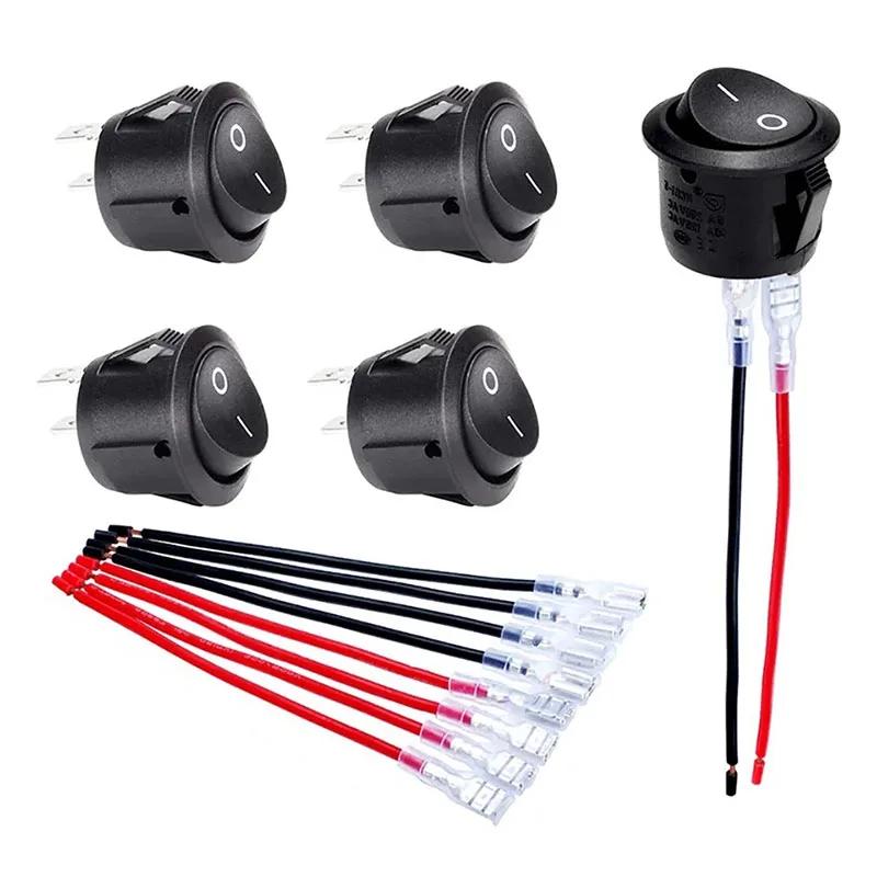 5/10Pcs Round Rocker Toggle Switch 2 Pin Switch 12-24V Mini Push Button Switch For Car Automotive RV Modification Accessories