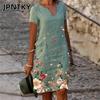 JPNTKY Women's Fashion Summer Spring Short Sleeve V-Neck Casual Dresses