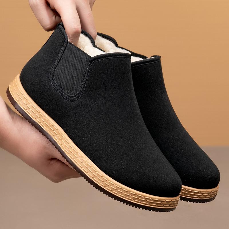 Men's Genuine Sheepskin Winter Boots Beijing Style, Slip-Resistant Thick Sole Thermal Booties, Plush Lined Warm Comfort Shoes for Elderly Men cm nero