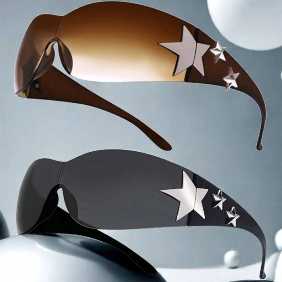 2 pièces Lunettes de soleil simples Y2K sans monture en forme d'étoile unisexe Adaptées pour les voyages quotidiens et les fêtes d'Halloween