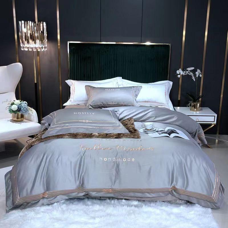 King Size/Queen Size/Full Size Sheet Quilt Cover Pillowcase Set Thick Cotton Bedroom Hotel Business Embroidery Simple Bedding High Quality
