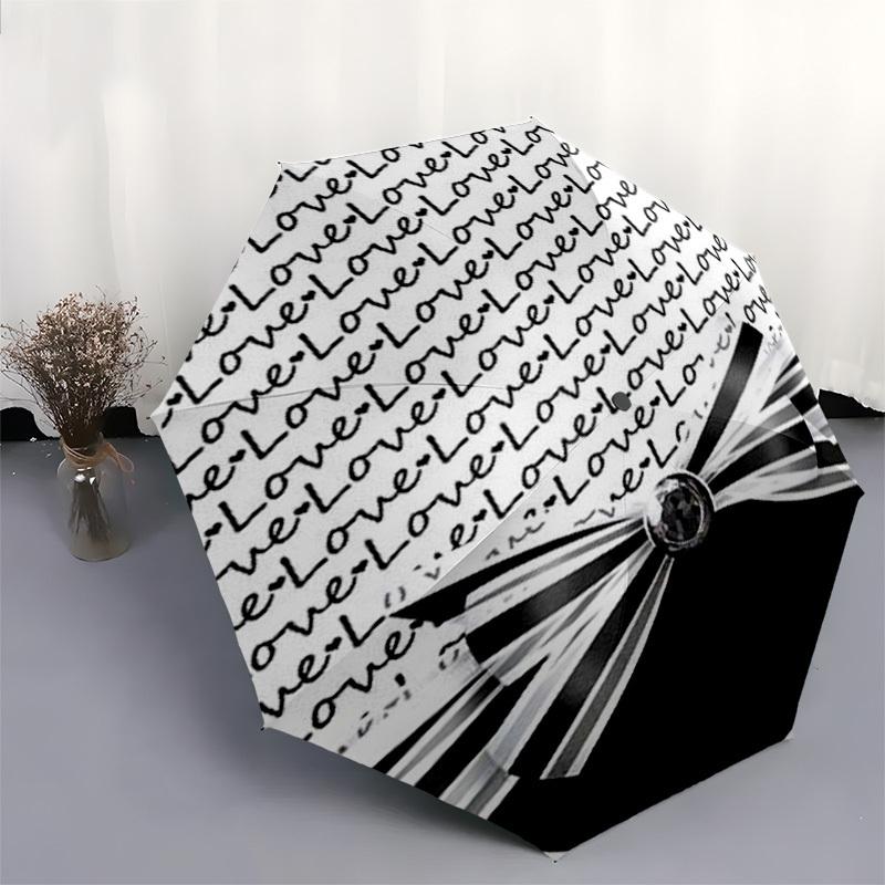 1pc Love, Ribbon, Black-and-White Umbrella with Plastic Handle,Compact & Stylish,Suitable for All Seasons YS331014