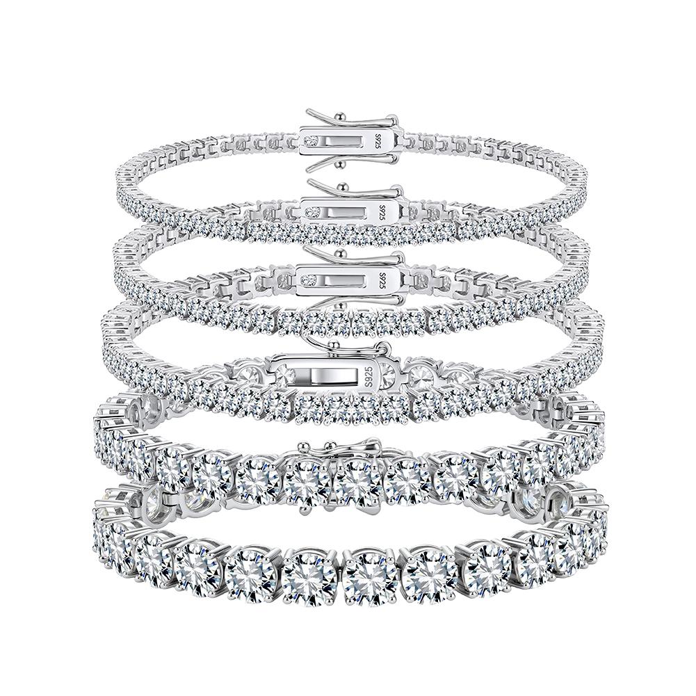 Source Jewelry Factory Double Anti-Tarnish Rhodium Coated S925 Silver Full Micro Moissanite Tennis Bracelet for High-End Minimal