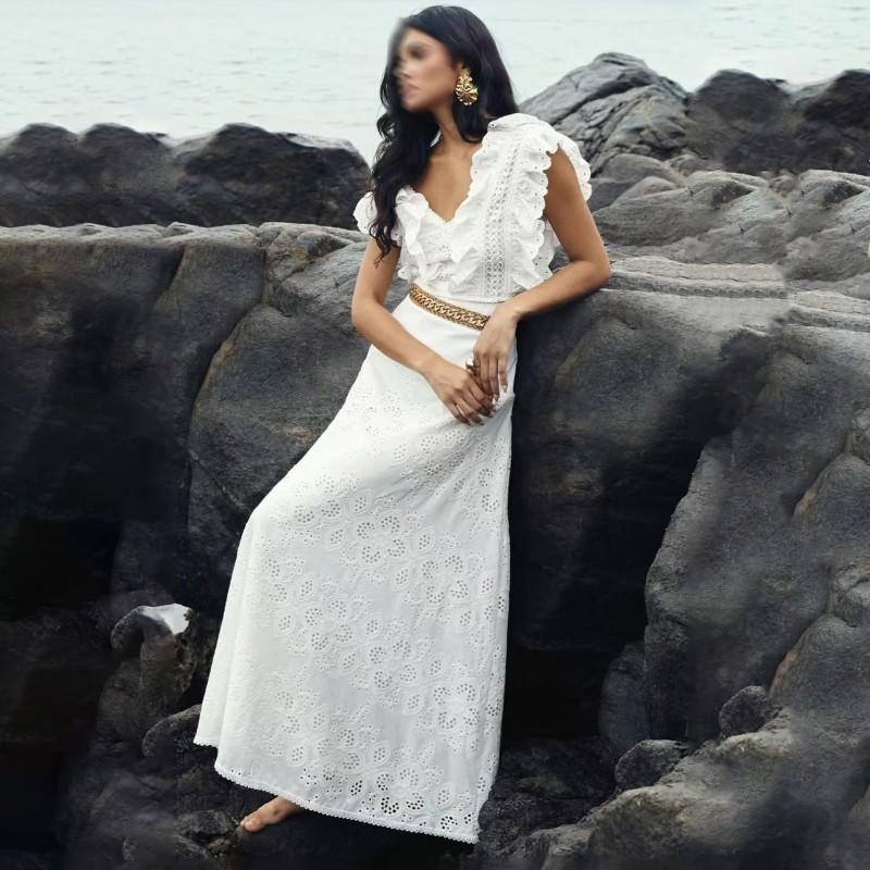 Holiday Style Beach Dress Suit Collar Sleeveless Fungus Rimmed Top + High-waist Skirt