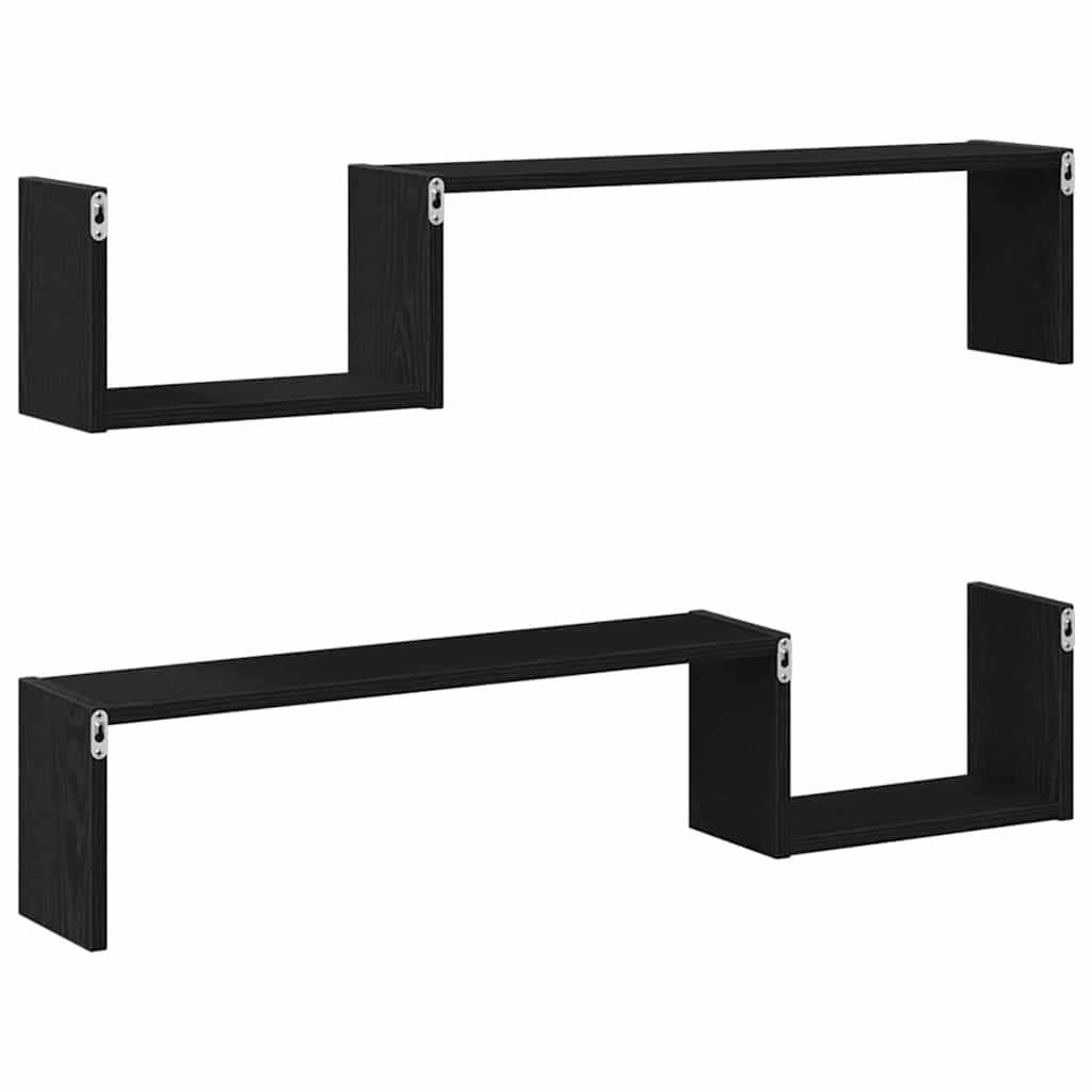 Wall Shelf with Shelf 2 pcs Black Oak Look 100 x 15 x 20 cm