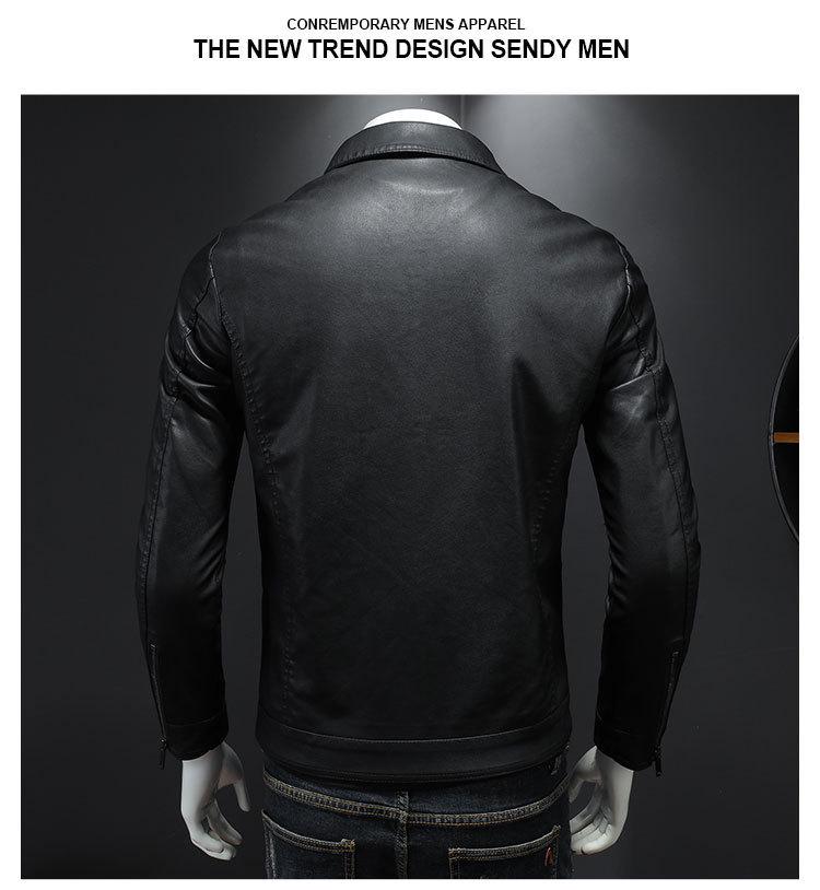 Men's Slim Fit PU Leather Motorcycle Jacket - 2024 Spring/Autumn Korean Style with Fleece Lining