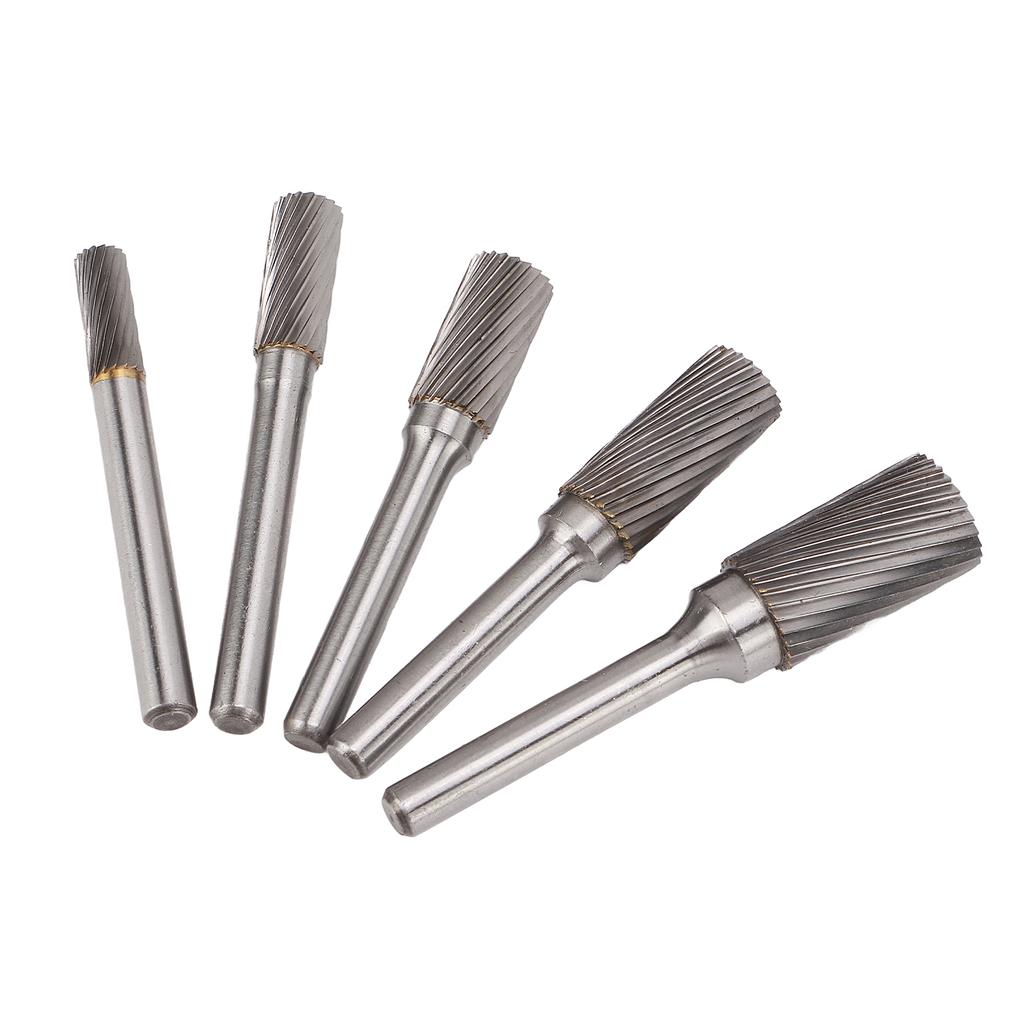 5 Pcs Carbide Burr Set Single Cut Rotary Files with 6mm 0.24in Shank for Engraving Polishing Drilling