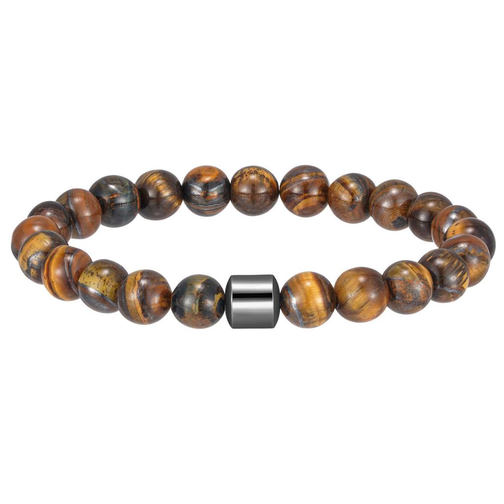 8MM Natural Stone Bracelet Set: Black Gall Tiger Eye & Agate Stone
