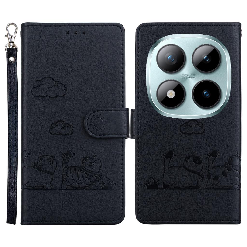 Dla Xiaomi Poco M8 Pro 5G/Redmi Note 15 Pro+ 5G (Światowy) Etui blokujące RFID ze wzorem kotka, wykonane z TPU + skóry PU, z paskiem na nadgarstek