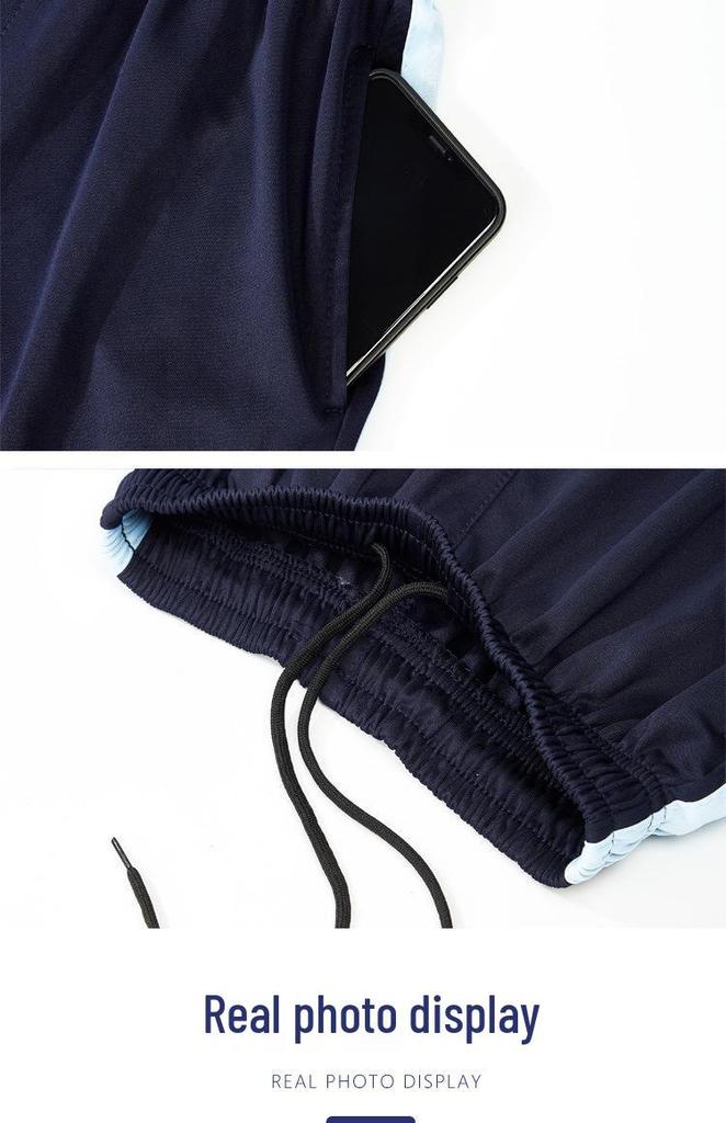 Unisex Dark Blue Striped Summer School Uniform Trousers for Students, Loose Straight-Leg Style