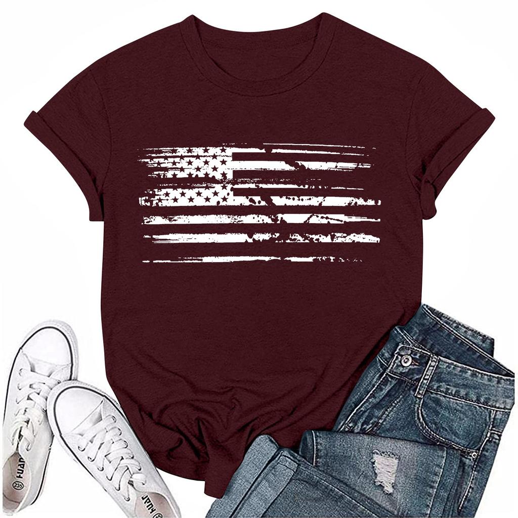 Women's Fashion Printed Casual Pleated Round Short Sleeve T-Shirt Top