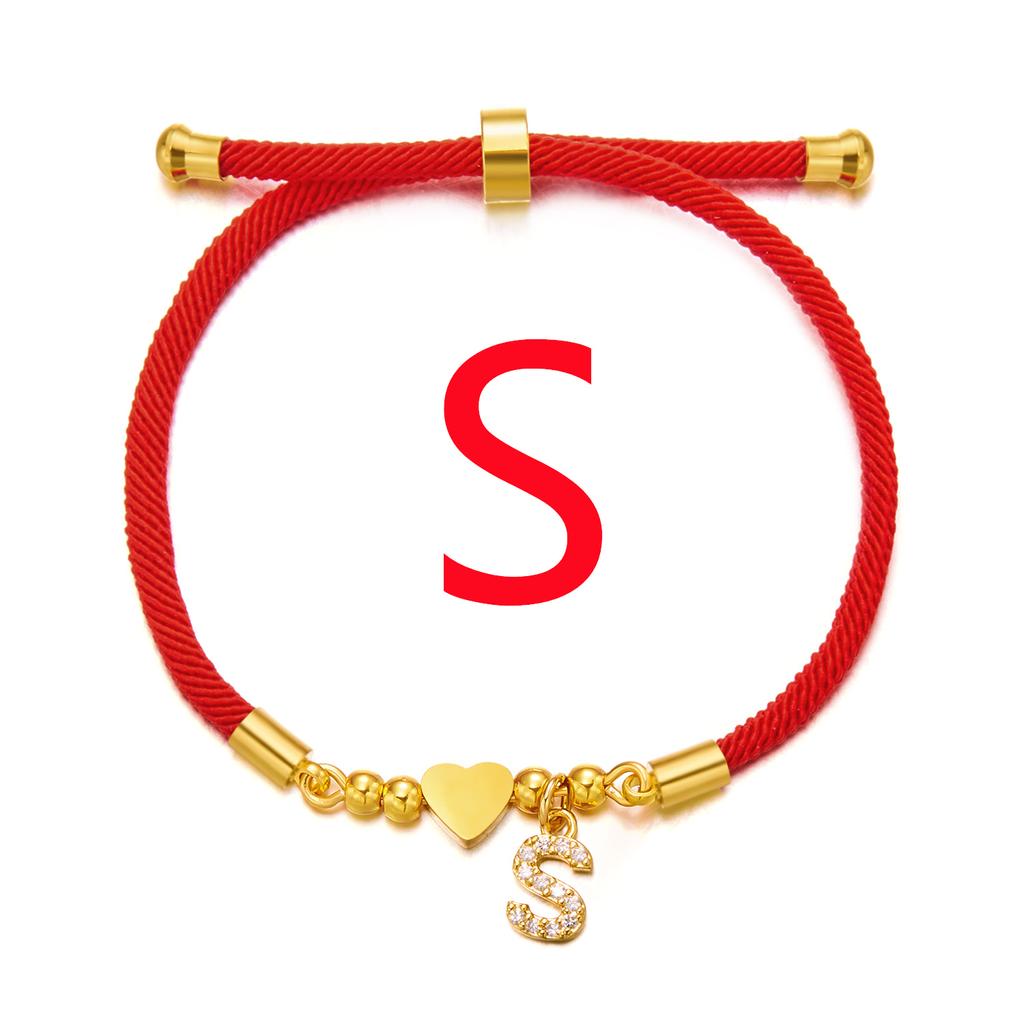 Brățară inițială din oțel inoxidabil 26 litere pentru femei alfabet AZ inimă reglabilă frânghie roșie împletită brățară bijuterii cadou