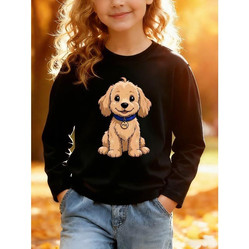 European sizes Kids Long Sleeve Cartoon Puppy Printed T-Shirt Cartoon Character Daily Casual Wear Ideal for Kids Holiday Gifts Casual Sports T-Shirt