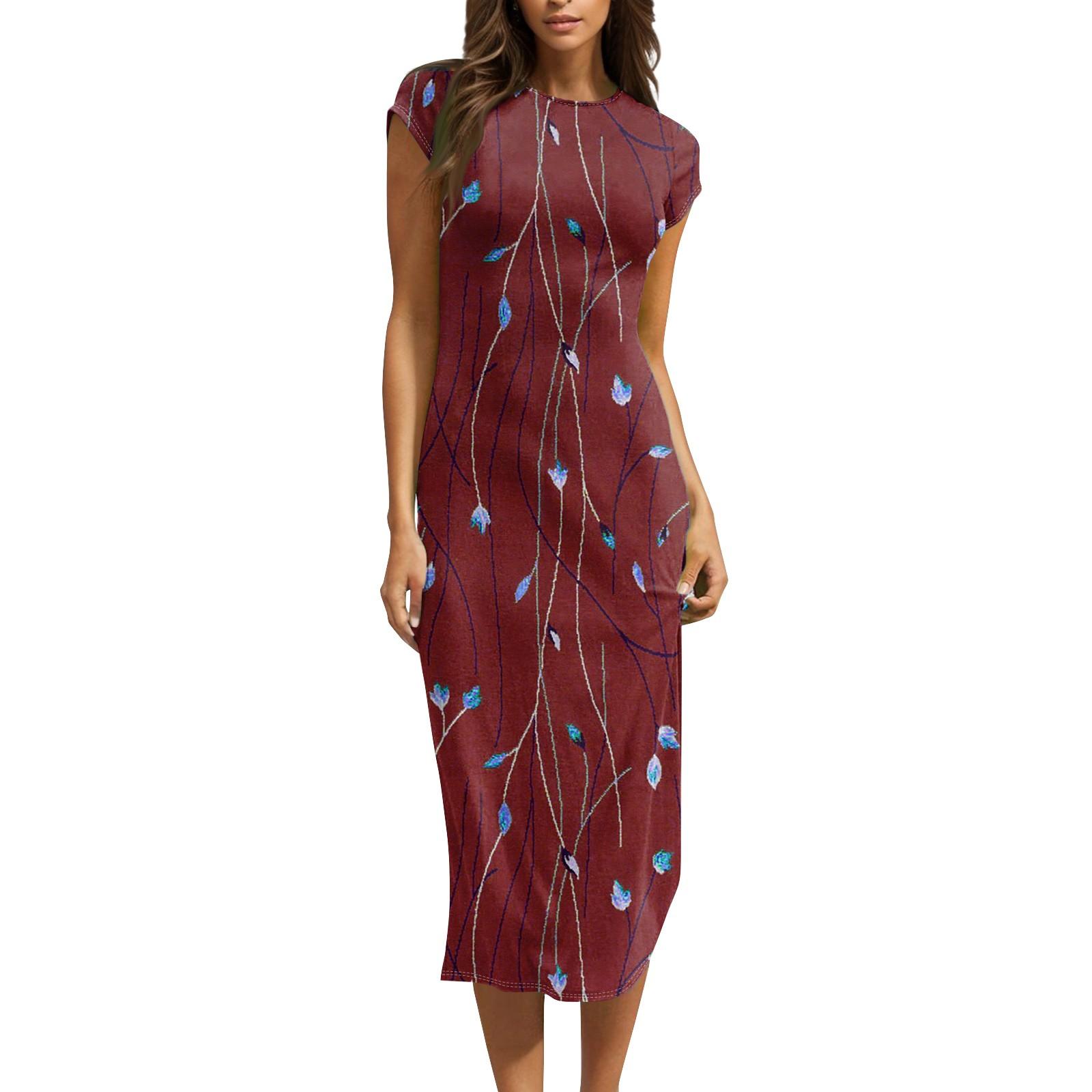 

Женские платья миди с коротким рукавом и воротником-хомут, весна-лето, вечернее платье XL винный