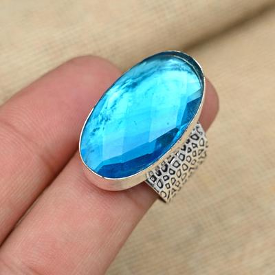 Blue Topaz Gemstone 925 Solid Sterling Silver Christmas Gift Jewelry Handmade Ring For Her