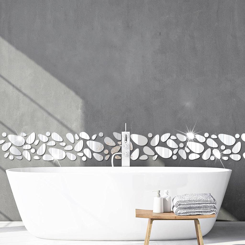 Adesivo de espelho em forma de seixo para fundo de parede de casa, sala de estar, quarto, adesivos