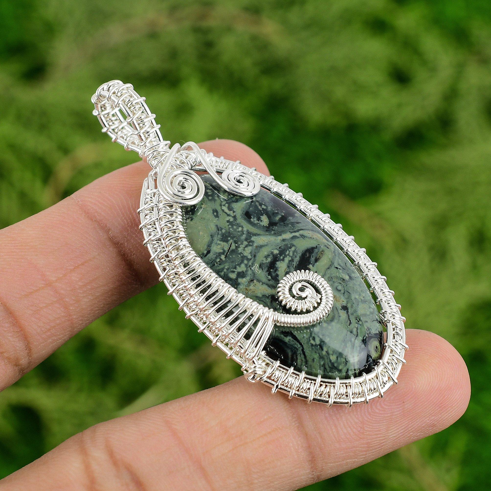 

Овальный Натуральный Камбаба Яшма Модный Юбилейный Проволочный Обмотка Новый Кулон 925 Серебро