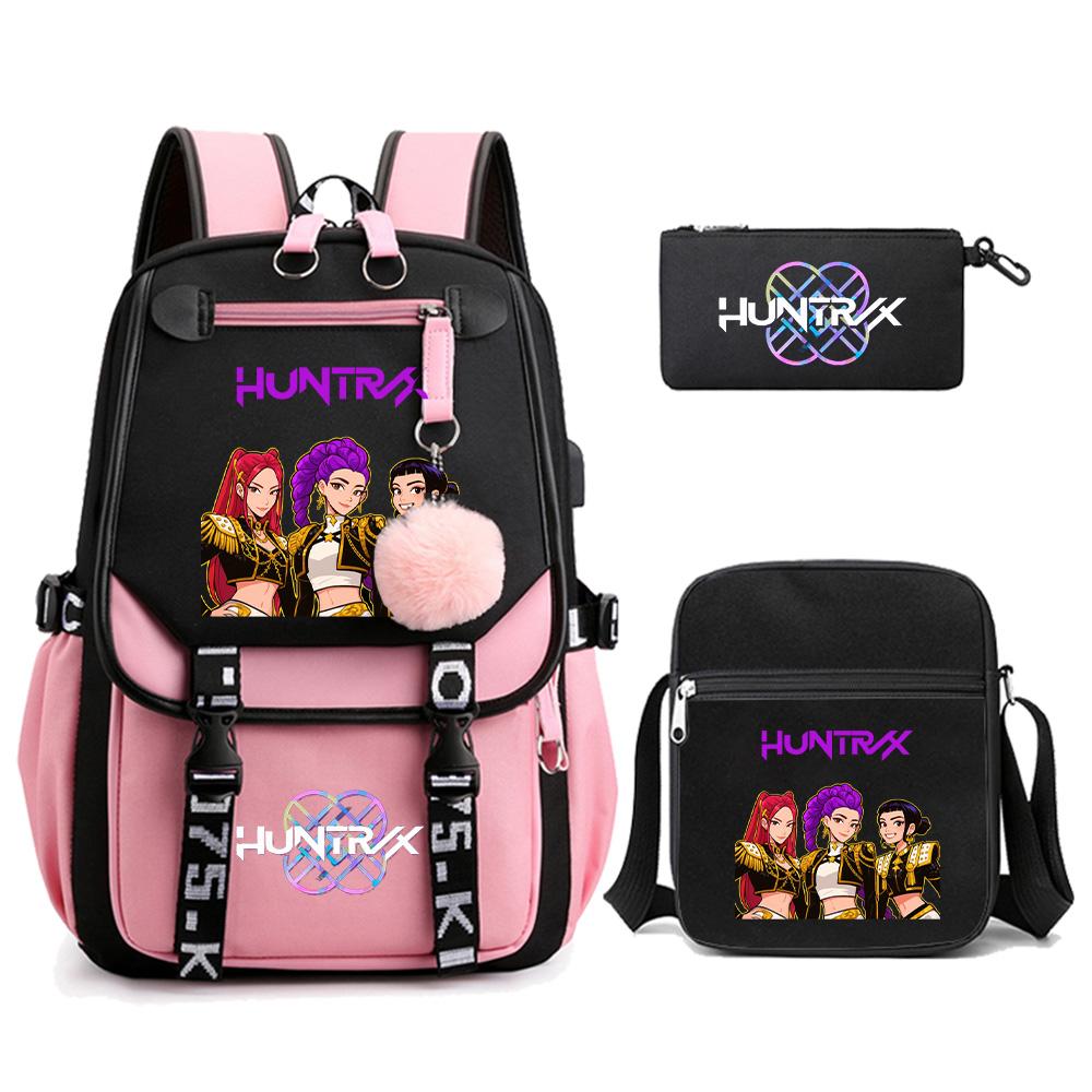 3 szt./zestaw K-pop Demon Hunters Plecak z nadrukiem z torbą na ramię piórnik dla nastolatka dziewczyny chłopca tornister dużej pojemności torba podróżna prezent dla dziecka plecak