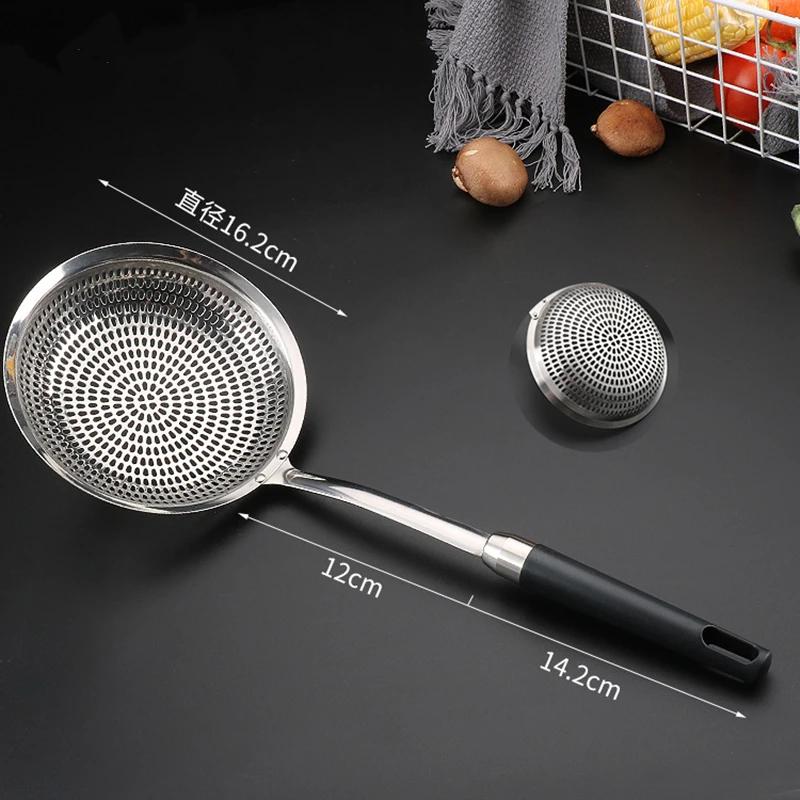 304 Stainless Steel Large Colander Oil Filter Kitchen Oil Frying Skimmer with Long Handle Noodles Food Sieve Cooking Tools