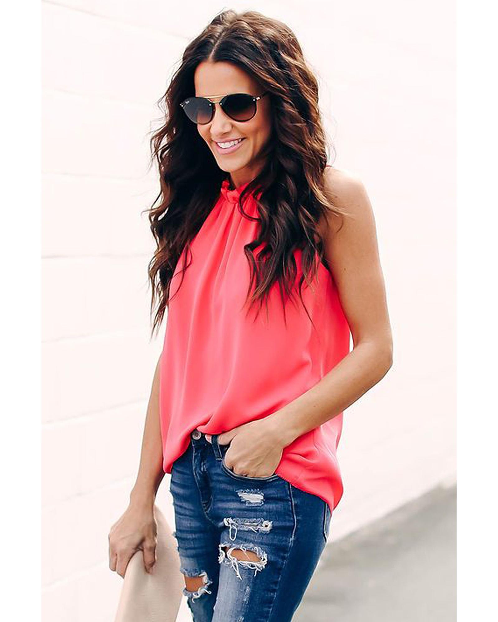 

Azura Exchange Красный топ с оборками и вырезом горловины S красный