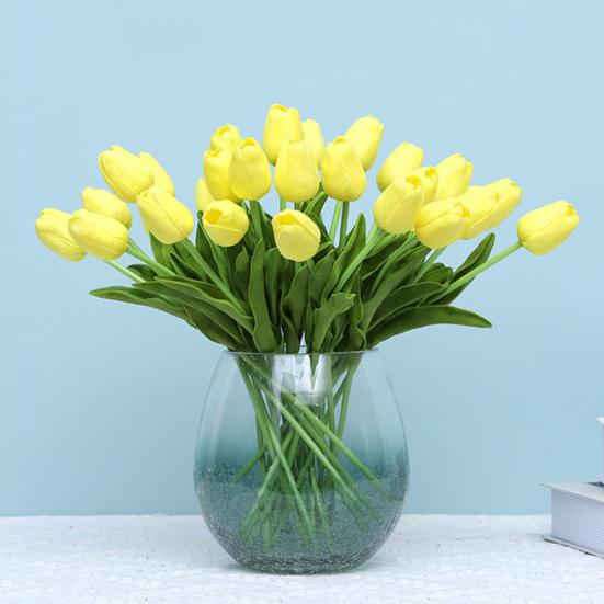 5 Pcs Artificial PU Tulip Real Touch Fake Flower Bouquet Fake Floral Arrangement for Wedding Spring Home Office Party Decoration