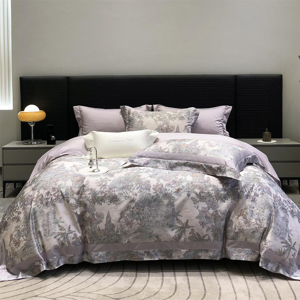 High count light luxury satin digital printed Tencel cotton four piece set