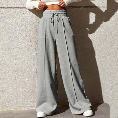 Herbst Sport Beiläufige Breite Bein Hosen Frauen Mode Neue Feste Gerade Lose Hosen Frau Hohe Taille Lace-up Einfache Büro damen Hosen 24631