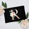 Borsa per il trucco floreale con alfabeto, damigella d'onore, damigella d'onore, festa, matrimonio, addio al nubilato, regalo, in tela, con cerniera, per cosmetici
