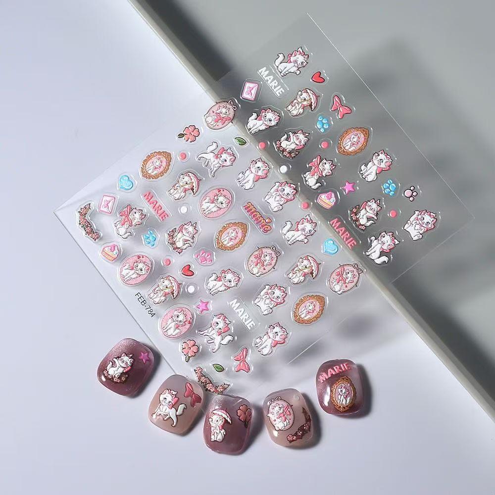 6D Embossed Stereo Sticker Book - Playful Cat Nail Art Stickers for Kids