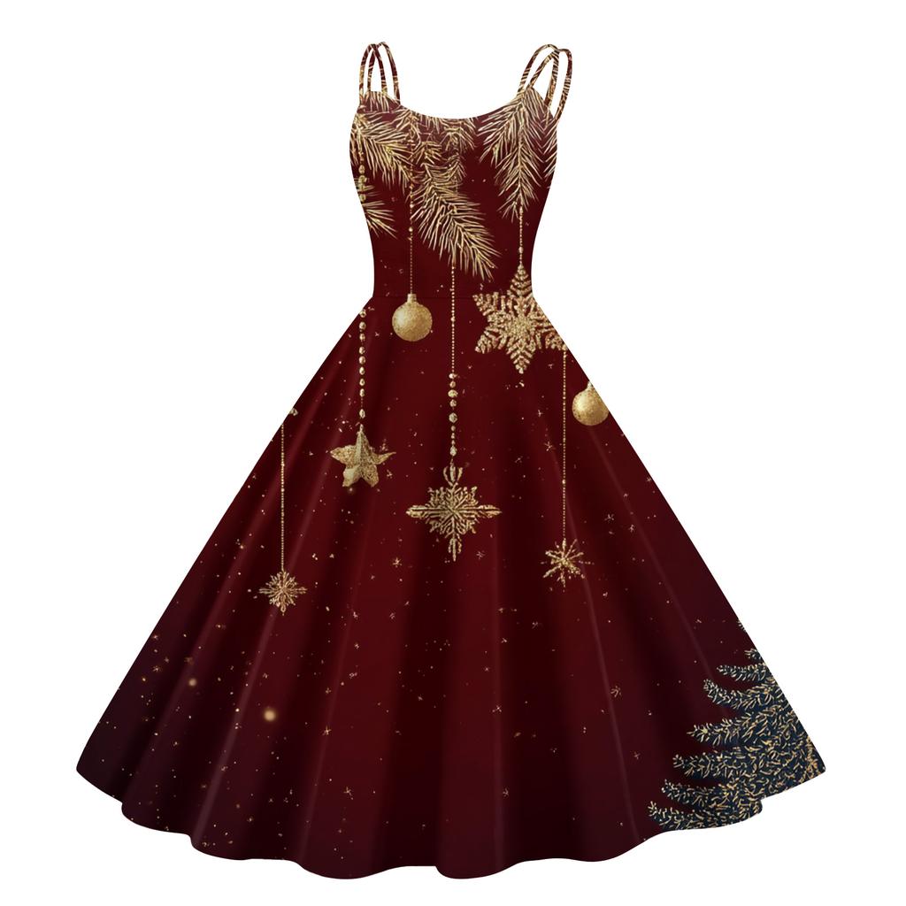 Women's Fashion Casual Christmas Print Sexy Off-the-shoulder Punk Retro Dress