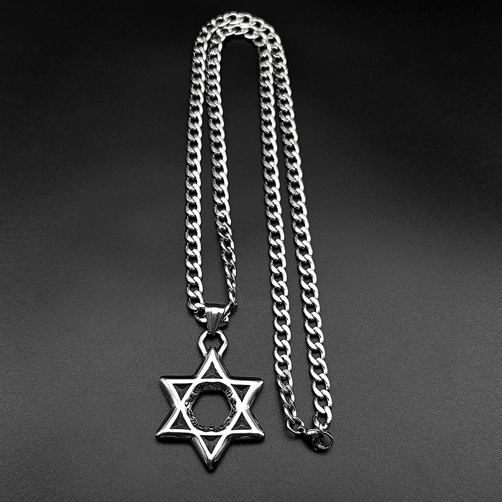 Israel Hexagram Je Davidstern Anhänger Halskette für Damen Herren Edelstahl Silber Farbe Magen David Kette Schmuck Geschenk