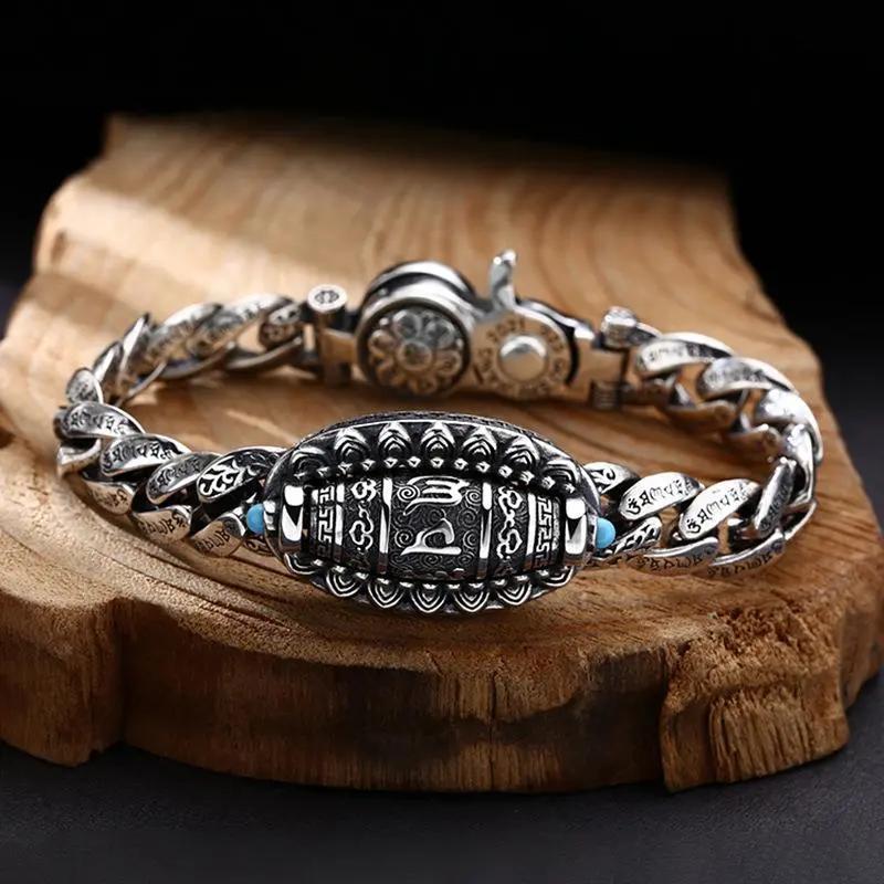 

Men s Fashionable Transfer Bucket Bracelet Six-character Jewelry 19CM