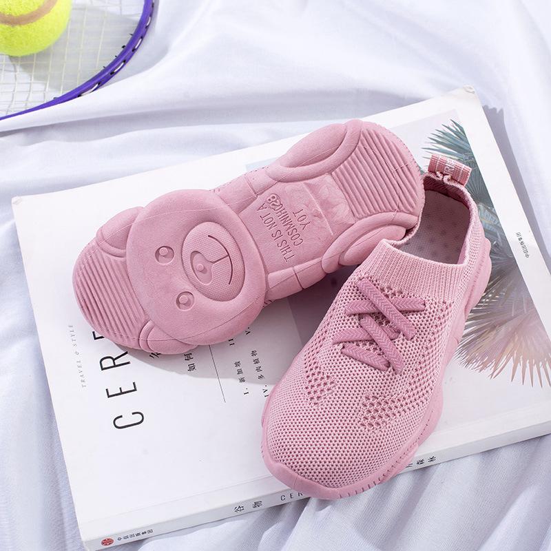 

Children s Teddy Bear Shoes Boys Flying Woven Sports Shoes Girls Breathable Mesh Knitted Student Soft Soled Socks White Shoes Trendy
