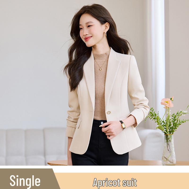 2025 Women's High-End Apricot Blazer: Korean Style, Slim Fit, Versatile Autumn Top