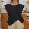ZANZEA Women Casual Round Neck Solid Color Summer Short Sleeve Blouse