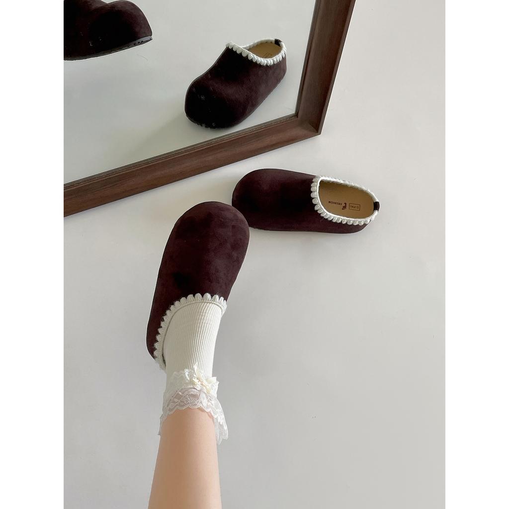 Retro white inner heightening bag head thick-soled slippers women's autumn outer wear 2025 new versatile soft-soled half-drag Birkenstocks