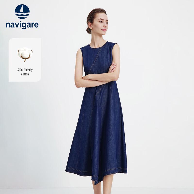 Navigare Sleeveless Waist-Cinching Denim Dress L