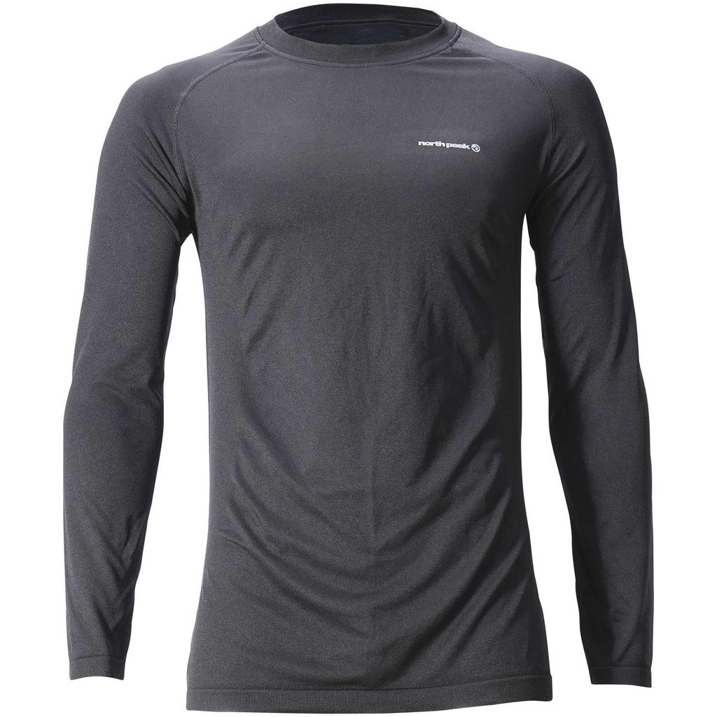 North Peak NP-8073 Black, Men's Long Sleeve Inner Shirt, Lightweight, Warm, Moisture-wicking, Quick-drying, Hollow Fiber, Size M