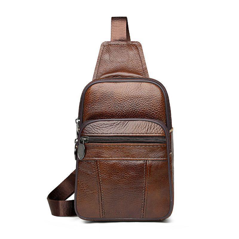

Men s Genuine Leather Crossbody Bag, Top Layer Cowhide, Single Shoulder Chest Pack for Outdoor Sports, Casual, Large Capacity