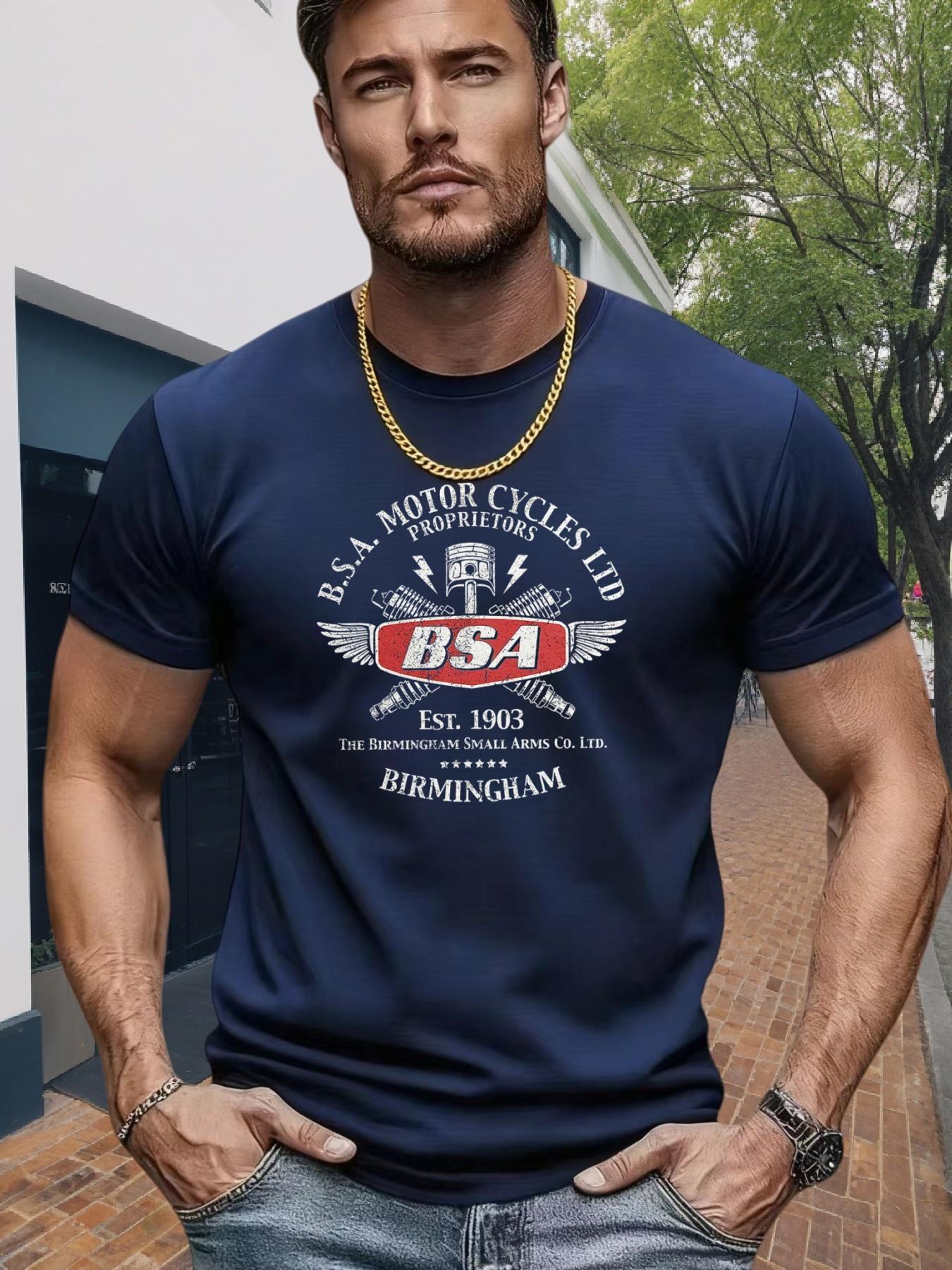 

ZX Mens Short Sleeved Tshirt BSA Motorcycle Retro Mechanical Theme Motorcycle Enthusiast Daily Wearcircle Social Scene Top 4XL
