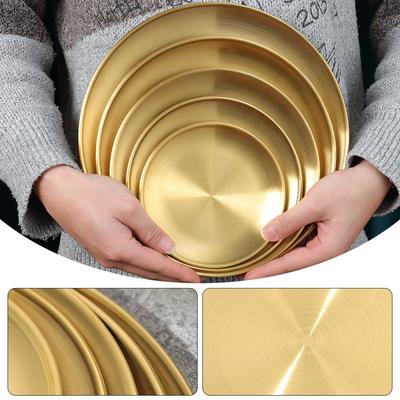 Stainless Steel Tableware Cake Dessert Gold Silver Round Plate Shallow Tray Metal Dining Disc Bone Spitting Dish
