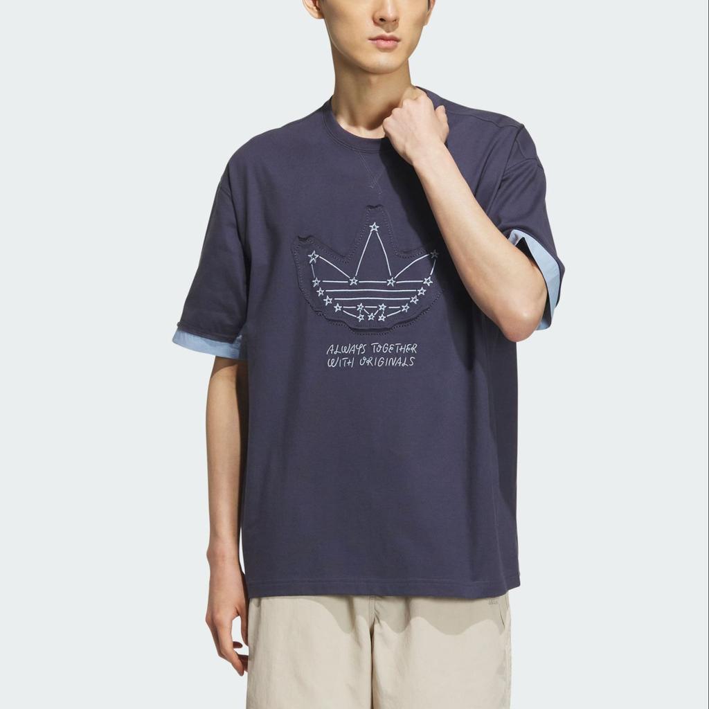 Adidas Originals Yu Nagaba SS23 Co-Branded Hand-Painted Star Logo Tee Unisex Tops Navy-Blue IS0639