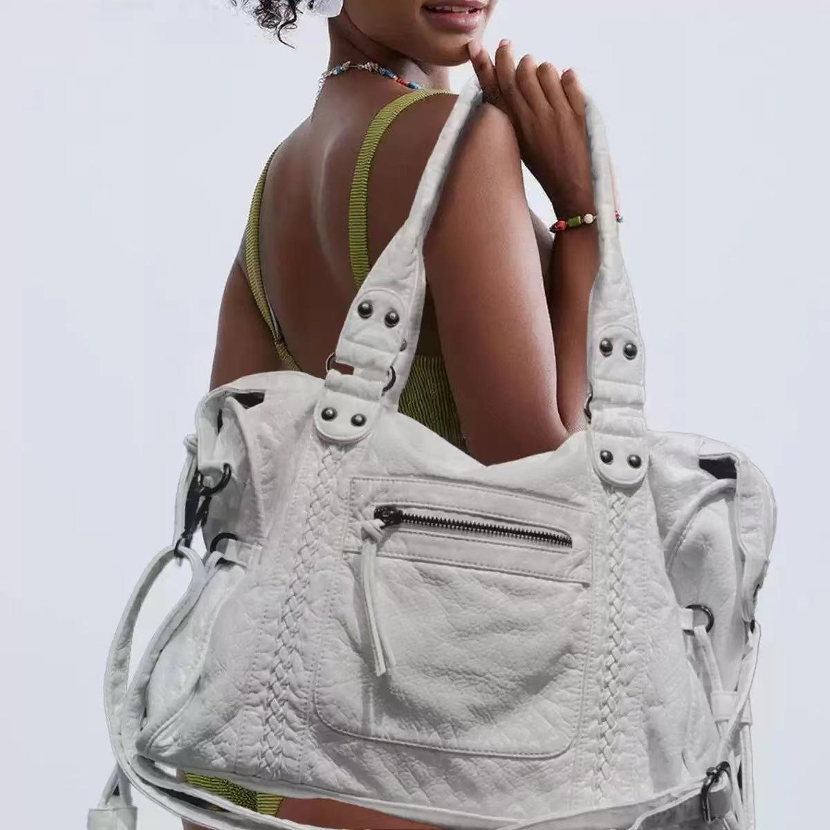 

Trendy Large Capacity Washed Shoulder and Crossbody Tote Bag for Women