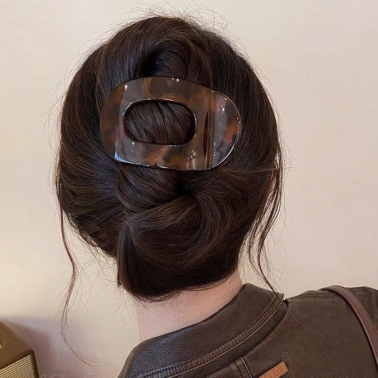 Vintage Abalone Curved Hair Clip - Large Duckbill Claw for Women's Updo, Gentle On Hair