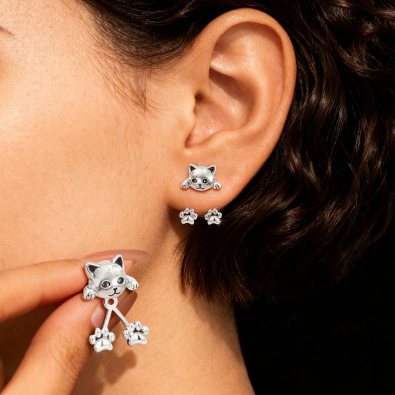 

Винтажная забавная серьга-кошка серебристого цвета для женщин, милая серьга-подвеска с кошачьей лапкой, для вечеринки, банкета, пирсинга, ювелирный подарок onesize