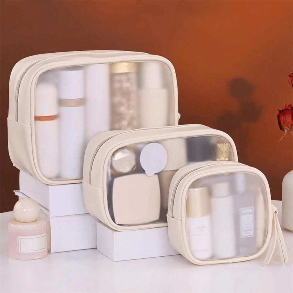 Zipper Makeup Storage Bag PU Toiletry Organizer Simple Transparent Cosmetic Bag  Ladies